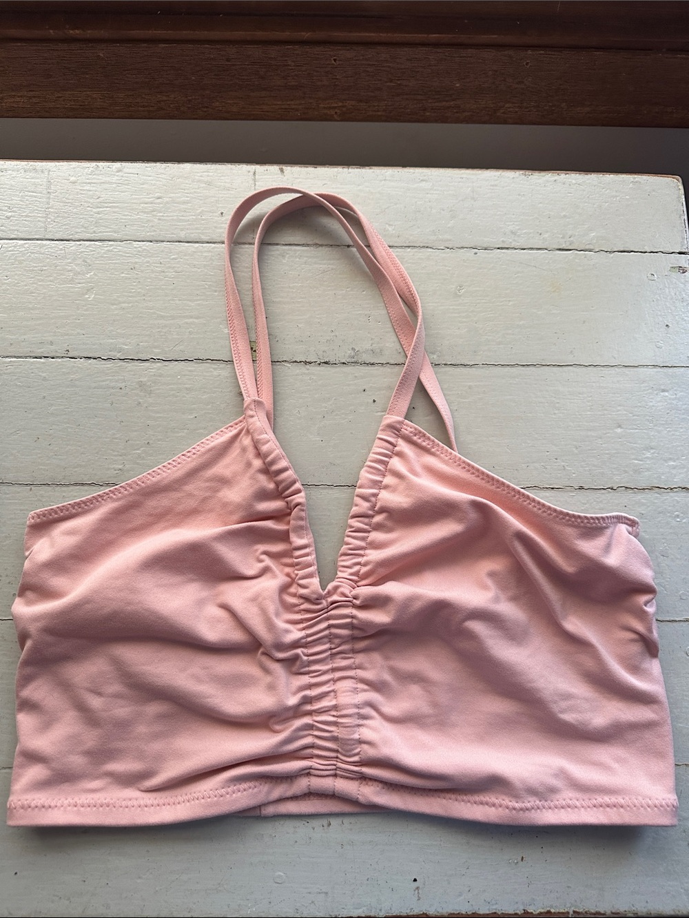 Free People Pink Ruched V-Neck Crop Top